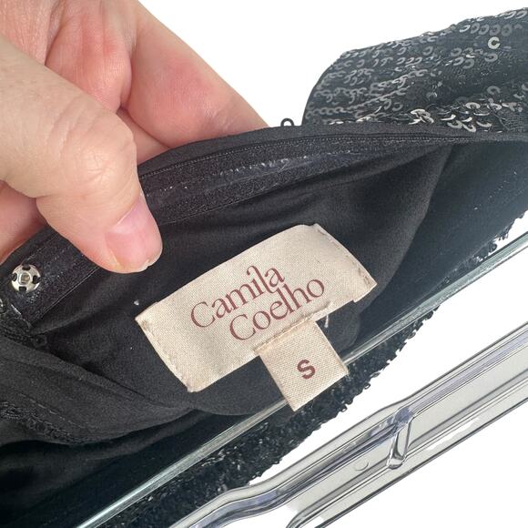 Camila Coelho Calvin Matching Set Strapless Crop Top & Pants Sequin Black Small - Picture 5 of 15